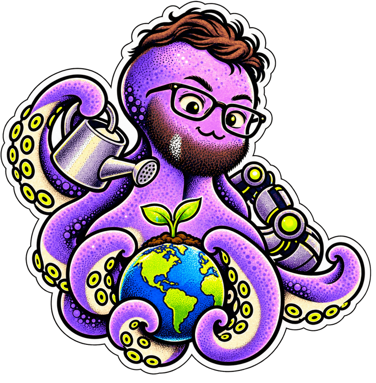 Octo caring for a small Earth and sprout